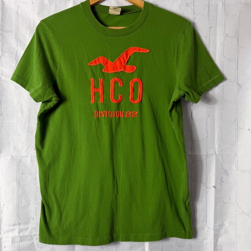 Hollister Graphic T-Shirt Sz XL Green Orange HCO Division 22 Applique Tee